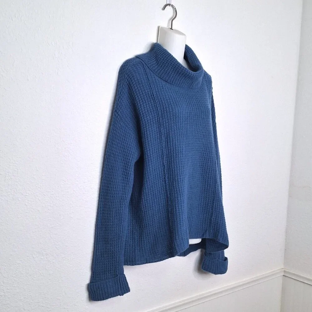 Free People 100% Wool Sweater Sz S Waffle Knit Oversized Slouchy Boho